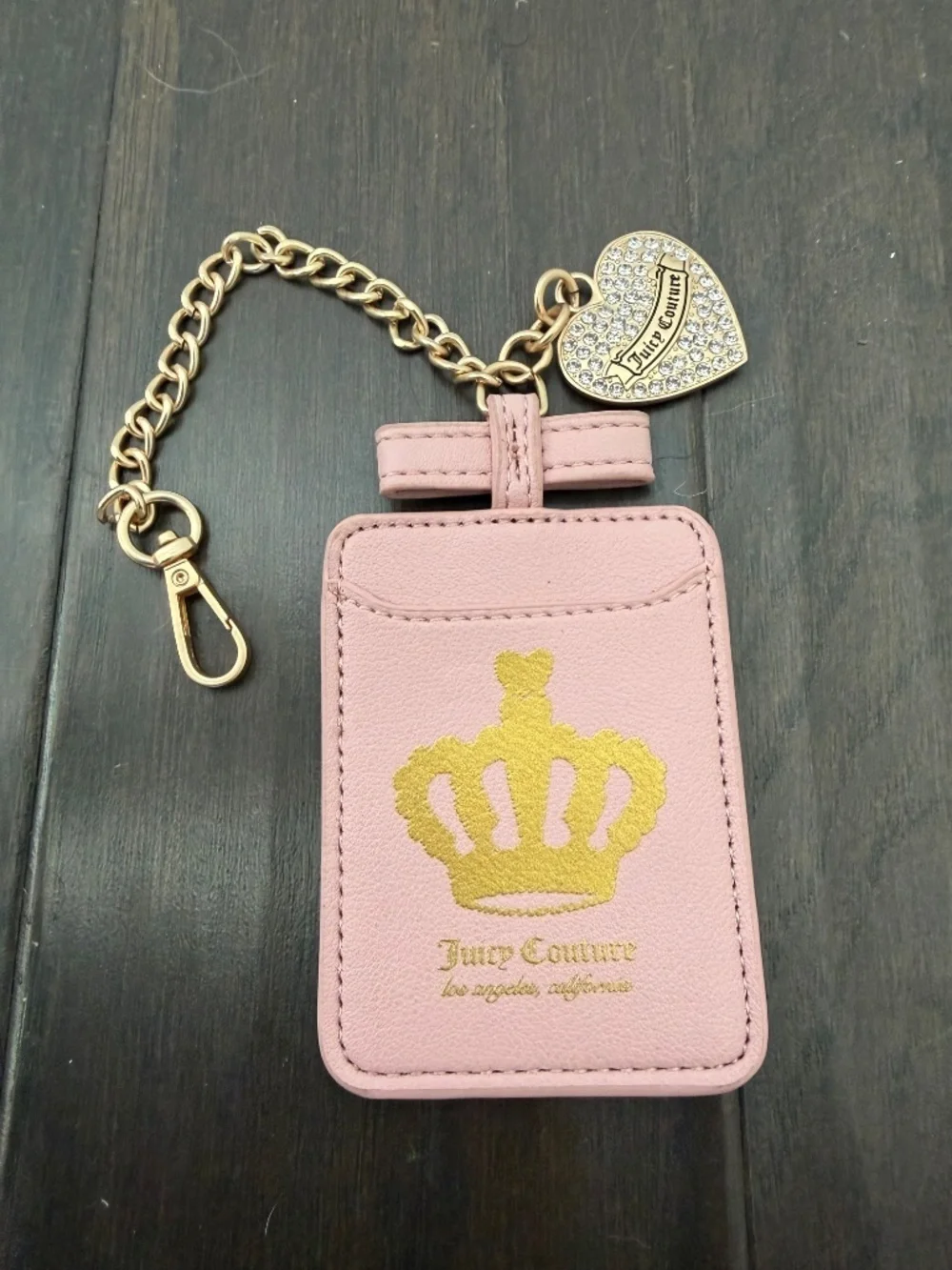 Y2K Juicy Couture Pink Crown Bedazzled Heart Card Case Keychain Charm